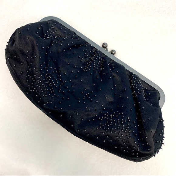 Express black beaded clutch in EUC